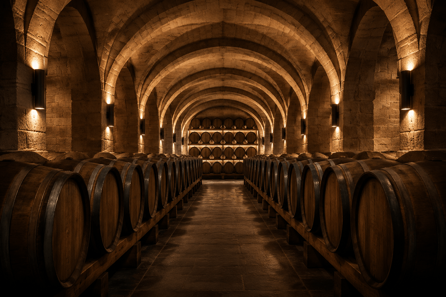 dramatic wine cellar representing classic grape varieties